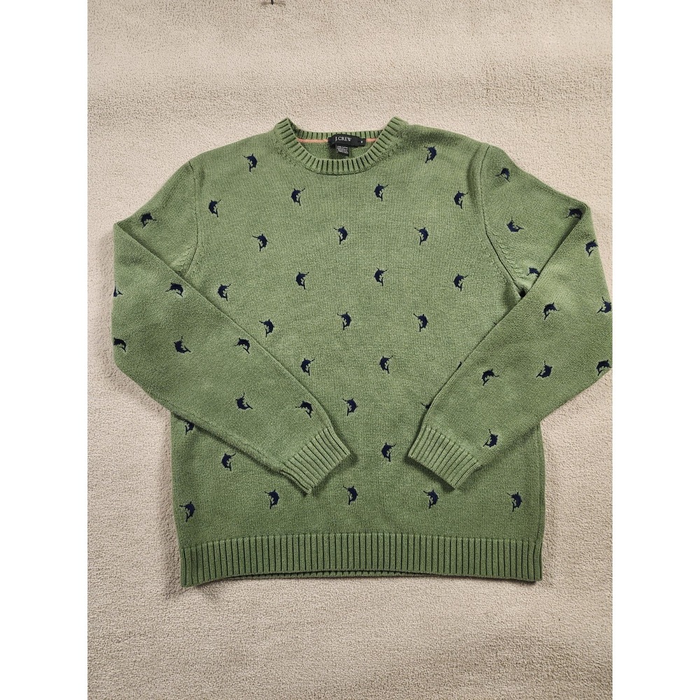 Womens Medium J Crew Knit Sweater Swordfish 100% Cotton Green Made in Japan 90's